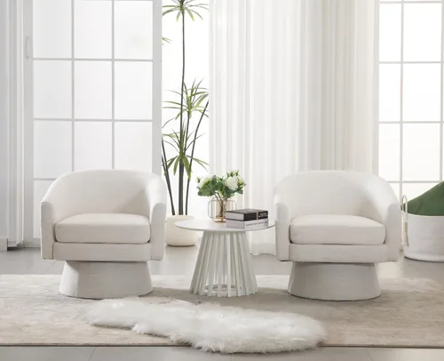 Vista 7 de Shunzhi Silla giratoria moderna, lino beige Sábanas beige