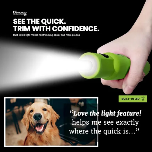 Vista 6 de Diamondg Amoladora de uñas micro inalámbrica para perros con sonido silencioso y punta LED para perros grandes y pequeños, 4 horas de Micro - Verde