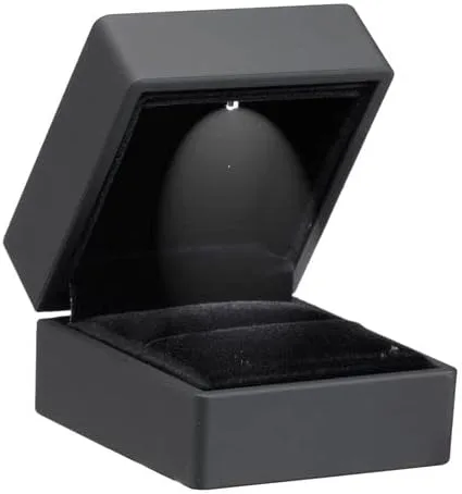 Vista 2 de Allure - Cajas de anillo de lujo con luz LED, elegante caja de anillo de diamantes en forma cuadrada, para propuesta única, compromiso o boda, caja