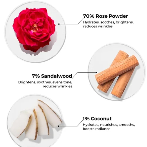 Vista 6 de BRILLARE Limpiador facial en polvo de rosa real, exfoliante facial suave con pétalos de rosa en polvo y sándalo, sin parabenos ni sulfatos, cuidado