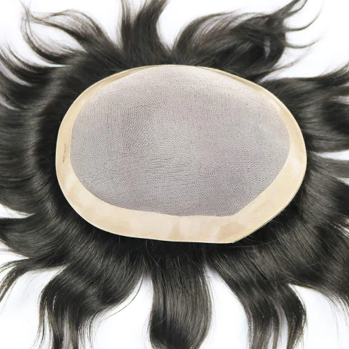 Vista 7 de SIMBEAUTY Toupee duradero para hombres, sistema de cabello humano de repuesto fino monofilamento, monofilamento de piel de polietileno NPU alrededor