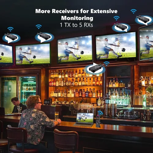 Vista 4 de Receptores múltiples HDMI inalámbricos, 1312 pies 1080P, receptor Compatible con control remoto IR, 1TX a 5RXs, transmisión desde PC, cámara