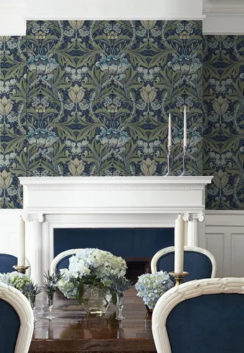 Vista 5 de NextWall Acanthus Papel pintado floral de pelar y pegar (denim y salvia)