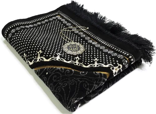 Vista 5 de Modefa Alfombra de oración de terciopelo islámico turco, gruesa y ancha, suave, para hombres y mujeres, tapete grande tradicional musulmán para Negro