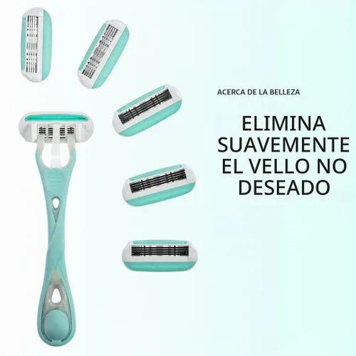 Vista 2 de Acerca de Beauty Complete 4 Blade System - Maquinilla de afeitar reutilizable, incluye 1 mango ergonómico reutilizable y 6 cartuchos de cuchillas