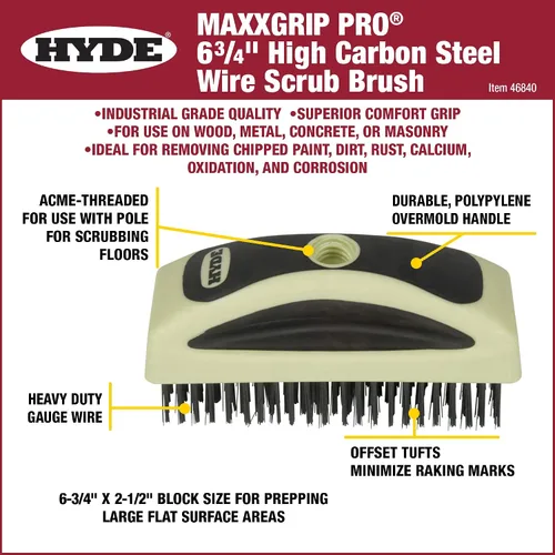 Vista 2 de HYDE 46840 Cepillo de alambre MAXXGRIP PRO estilo bloque, 6.75" x 2.5