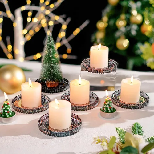 Vista 4 de Platos de vela de cristal, plato de vela de cristal negro, plato portavelas de cristal, pequeños posavasos redondos de vidrio para centro de mesa