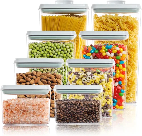 Vista 7 de Grandes contenedores de almacenamiento de alimentos herméticos con taza medidora, 4L con tapa emergente hermética para arroz, 6.06 lbs (2.75 kg)