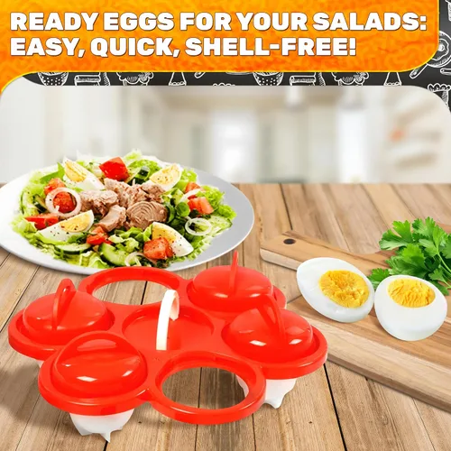 Vista 7 de Caldera de huevos para huevos duros sin cáscara, juego de 6 moldes para huevos duros, caza furtiva y hacer sándwiches, kit todo en uno, silicona