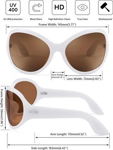 Vista 4 de FEISEDY Gafas de sol de moda de gran tamaño, clásicas, ovaladas, envolventes, con estilo, marco grande, sombra, gafas de mujer B2391