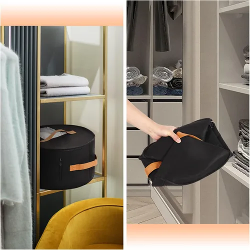 Vista 7 de Pehciroe Caja de almacenamiento moderna para sombreros redondos negros, cajas portátiles de fieltro para sombreros de viaje con tapa translúcida a