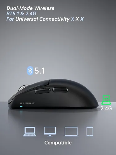 Vista 3 de RAPIQUE Ratón inalámbrico de 1.87 oz, Bluetooth 5.1 y modo dual de 2.4 GHz Negro