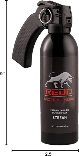 Vista 9 de REDD Spray de pimienta, Nuke táctico (1.40% MC) de fuerza máxima MK-9 Stream (16 onzas)