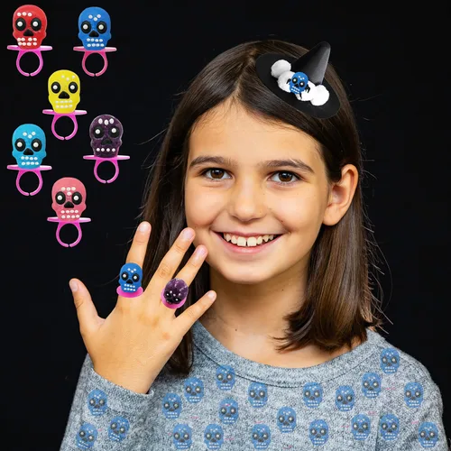 Vista 3 de Fruidles Anillos duros de calavera de Halloween, Día de los Muertos, envueltos individualmente (paquete de 12)
