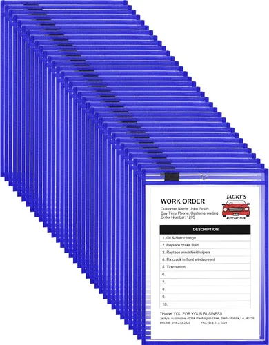 Vista 9 de Nezyo Bolsillos de borrado en seco, soportes de plástico para boletos de trabajo, bolsillos para pedidos, fundas transparentes, carpetas de boletos