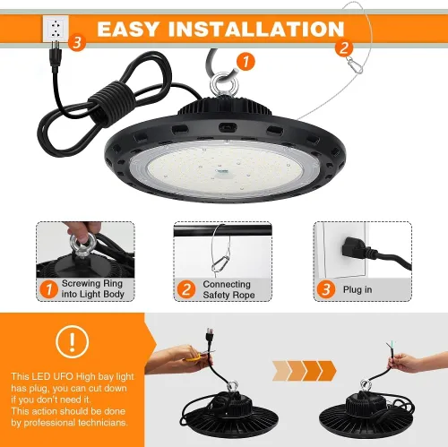 Vista 8 de Luz de bahía alta UFO LED 100W 15000 lúmenes【Ahorro energético, reemplaza 400W MH/HPS】 Voltaje amplio 100-277V para almacén, tienda, fábrica, taller