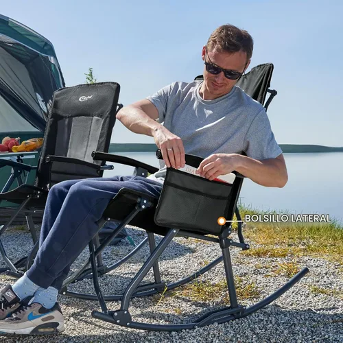 Vista 8 de Portal Silla mecedora plegable de gran tamaño portátil para acampar 400 1p-tela negro