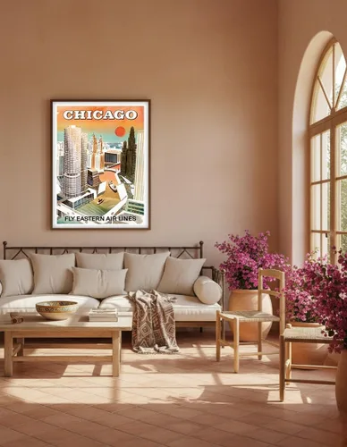 Vista 5 de Chicago USA - Marina City Chicago River - Fly Eastern Airlines - Vintage Airline Travel Poster c.1960s - Master Art Print (Unframed) 6in x 9in