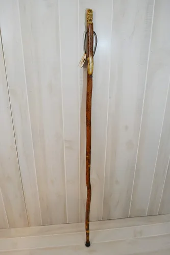 Vista 6 de Bastón de madera oscura con talla de búho, tallado a mano, hasta 60 pulgadas