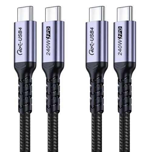 Vista 10 de Paquete de 2 cables USB 4 de 1 pie, cable USB C a USB C de 240 W, transferencia de datos de alta velocidad de 40 Gbps y salida de video de pantalla