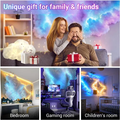 Vista 2 de FUSLITE Luz LED 3D Thundercloud, luces de nube de techo con control remoto, kit de bricolaje, nubes LED para techo, sala de juegos, dormitorio