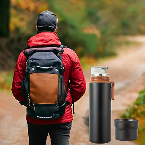 Vista 7 de Botella de agua aislada, taza de café al vacío de acero inoxidable con asa, taza de viaje deportiva de doble pared con tapa a prueba de fugas