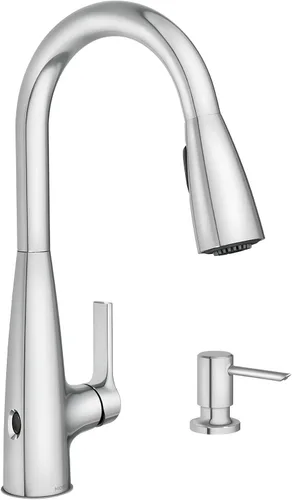 Vista 12 de Moen Haelyn - Grifo de cocina monocontrol con rociador extraíble cromado con potencia para una limpieza más rápida, dispensador de jabón incluido