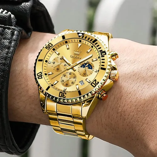 Vista 4 de OLEVS Relojes para hombre, de acero inoxidable, impermeables, con fecha, analógico, de cuarzo, de moda, para negocios, relojes de pulsera