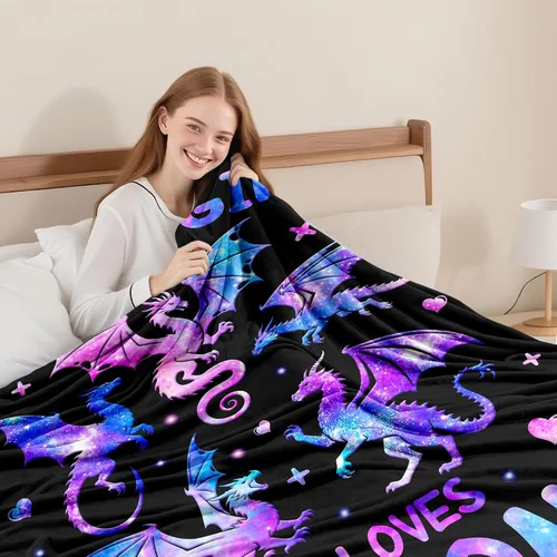 Vista 3 de Manta de dragón de franela suave, regalo para niñas y mujeres, manta de dragón para amantes de los dragones, regalos de cumpleaños, decoración