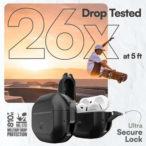 Vista 4 de Keybudz Funda para AirPods 4 con candado, funda totalmente impermeable para AirPods de 4ª generación, llavero, protección resistente y resistente