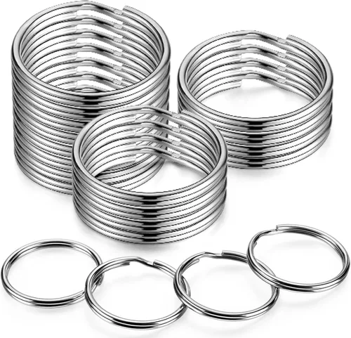 Vista 8 de YHYZ Llaveros de 1.5 pulgadas a granel (100 piezas, redondos), 1.496 in (1 1/2 pulgadas), llaveros de metal plateado para llavero Kechain, collar