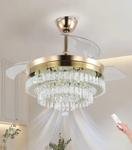 Vista 14 de Finktonglan Ventilador de techo de cristal dorado de 42 pulgadas con luz Dorado-42.1 in-2