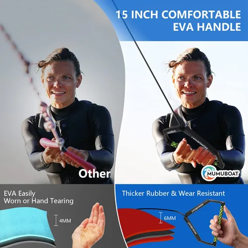 Vista 3 de Dyneema - Cuerda de wakeboard de 75 pies, cuerda de wakeboard no elástica y mango de esquí acuático para deportes acuáticos, 4 secciones cuerda