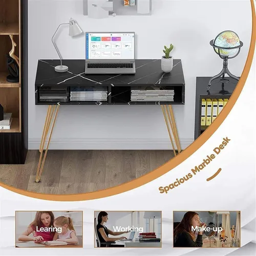 Vista 5 de TOMYEUS Escritorio de PC de lujo mármol escritorio con cajón para dormitorio, mesa de estudio, tocador, tocador, mesa de escritura a la moda con 2