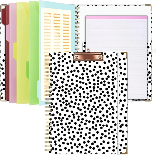 Vista 10 de Ospelelf Portapapeles con almacenamiento de 8.5 x 11, organizador de padfolio, cartera en espiral, tamaño carta con bloc de notas, soporte