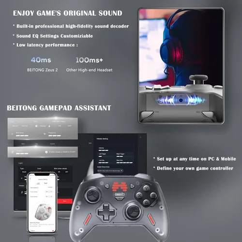 Vista 8 de BEITONG Zeus 2 Elite Wireless Controller - Hall Effect Triggers, Optical Buttons, 1000Hz Polling, 1000mAh, Multi-Platform for PCNSiOSAndroid