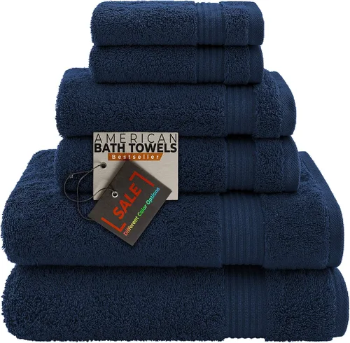 Vista 14 de American Bath Towels Juego de 6 toallas turcas de 100% algodón, ultra suaves, absorbentes, 2 toallas de baño, 2 toallas de mano, 2 toallas pequeñas