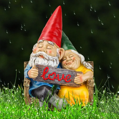 Vista 3 de Estatua de gnomo de jardín Smadeer para decoración al aire libre,figura de gnomos enamorados para decoración de patio, césped, jardín al aire