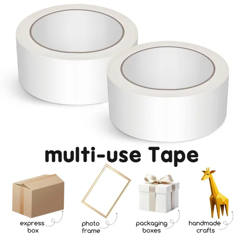 Vista 8 de TEHAUX 2 rollos de cinta de papel kraft, cinta de embalaje de papel blanco, 1.772 in x 98.4 ft, grabable, sin recubrimiento, mate y autoadhesivo