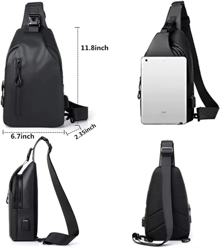 Vista 3 de Bolso bandolera de cuero, bolso impermeable para hombre, bolso de hombro para hombre, mochila cruzada para hombres, ciclismo, correr, senderismo