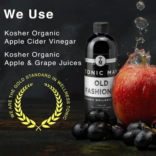 Vista 5 de Tonic Man Tónico orgánico de bienestar antiguo hecho con vinagre de sidra de manzana crudo, zumos de manzana y uva orgánicos kosher con 12 hierbas