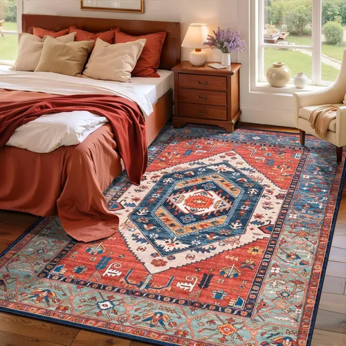 Vista 283 de SERISSA - Tapetes florales vintage, antideslizante, lavable, pequeño, ultrasuave, bohemio, de pelo bajo, para entrada, interiores, habitación