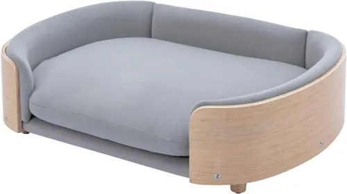 Vista 10 de Cama de terciopelo para perro, sofá para mascotas con patas de madera maciza y respaldo de madera doblada, cojín resistente a las manchas en varios
