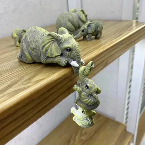 Vista 3 de Juego de 3 piezas de estatua de decoración de elefante, madre y dos bebés colgantes, adornos para sala de estar, dormitorio, decoración del hogar