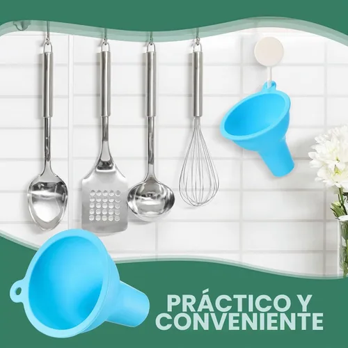 Vista 6 de Embudos de silicona 4 piezas de embudo de boca ancha de 3.2 pulgadas de ancho flexible para salsa de condimentos para el hogar, restaurante, cocina