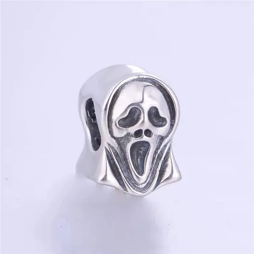 Vista 3 de Dije de fantasma de Halloween de plata de ley 925 con cuentas de esqueleto para pulsera original