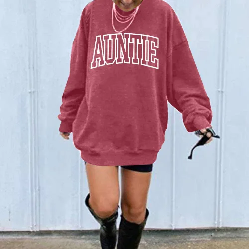 Vista 3 de LOTUCY Sudadera de manga larga con cuello redondo para mujer con estampado de letras de tía