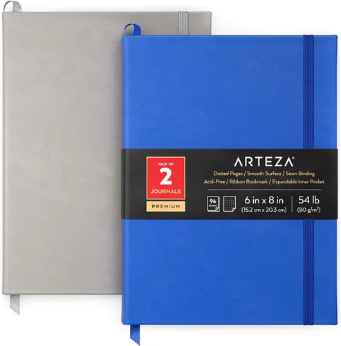 Vista 6 de ARTEZA Diarios punteados, juego de 2, 6 x 8 pulgadas, 96 hojas, diseño de vertido acrílico y rosa oscuro, cuadernos estéticos con papel liso