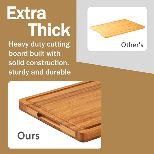 Vista 3 de Tablas de cortar de bambú para cocina, bloque de carnicero de madera extra gruesa, bloque de madera resistente, tablas de embutidos y platos