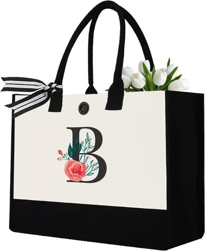 Vista 13 de Initial Canvas Tote Bag, Monogrammed Tote Bags Suitable for Mother's Day Wedding Beach